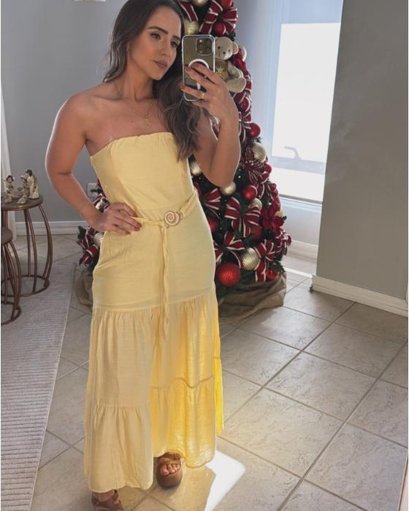 Vestido Longo Amarelo Tomara que Caia