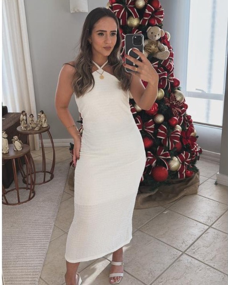 Vestido Midi Off-White Canelado